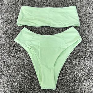 Zaful Lime Green High Waisted Bandeau Bikini Set